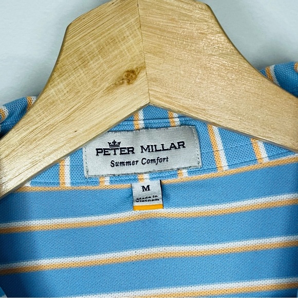 Peter Millar Crown Blue Striped Summer Comfort Polo M - Picture 5 of 6